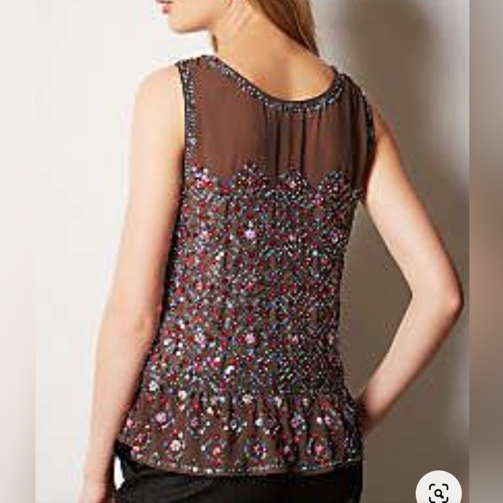 Embellished Sheer Back Sleeveless Top - Brown